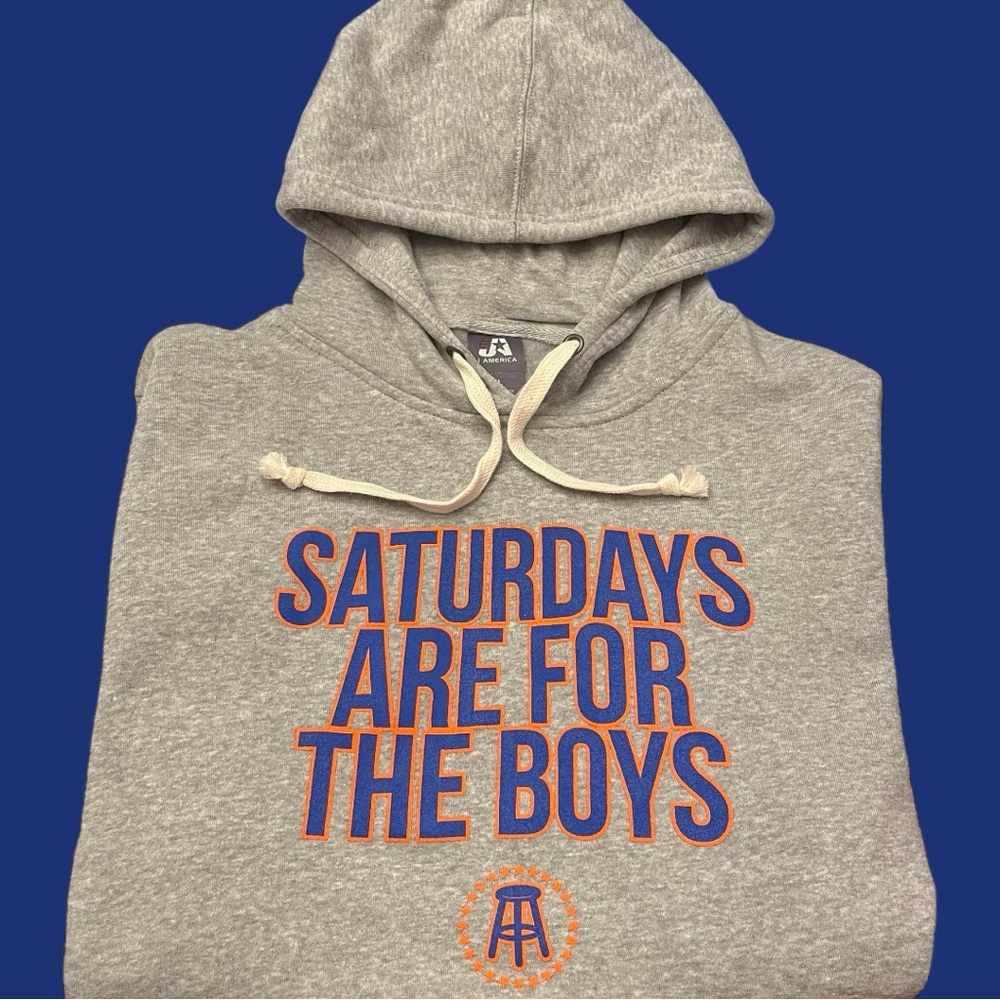 Barstool Sports Hoodie Saturdays Are For The Boys Sweatshirt XL Gray Blue Orange